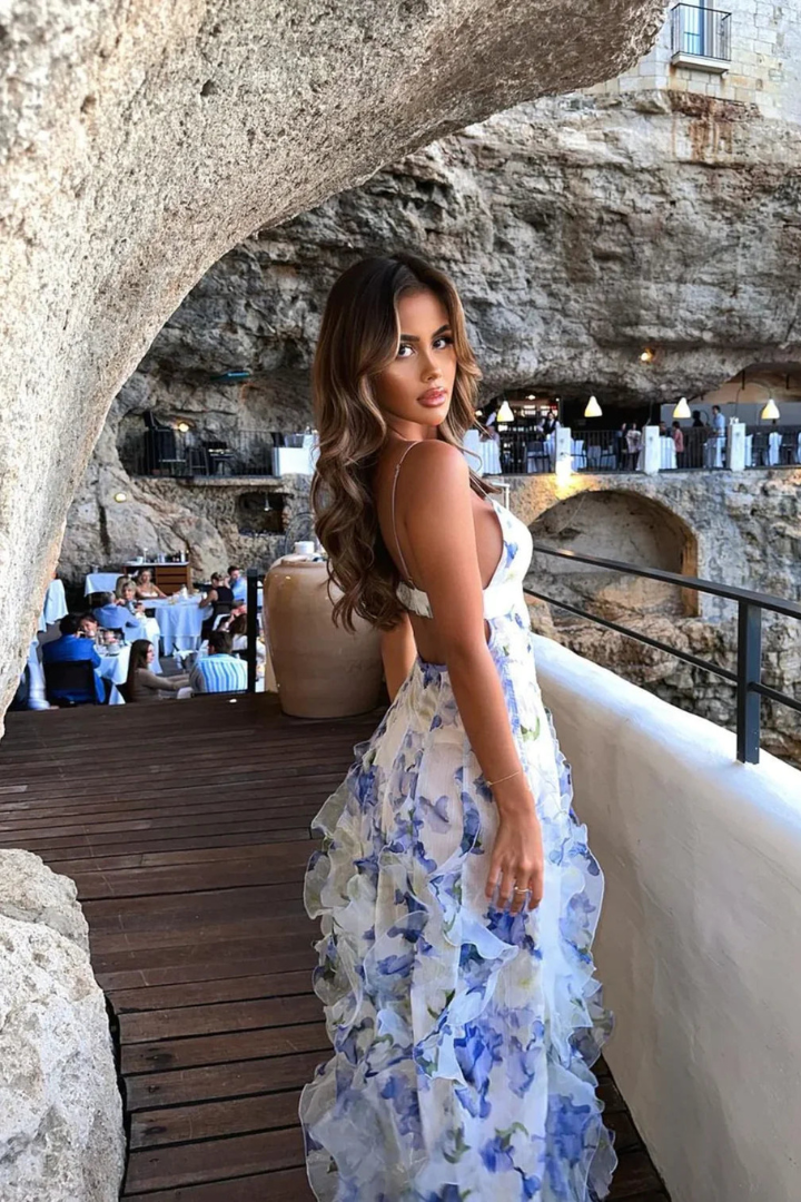 Cristina™ | Vestido Maxi con Volantes Florales