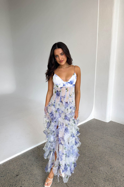 Cristina™ | Vestido Maxi con Volantes Florales
