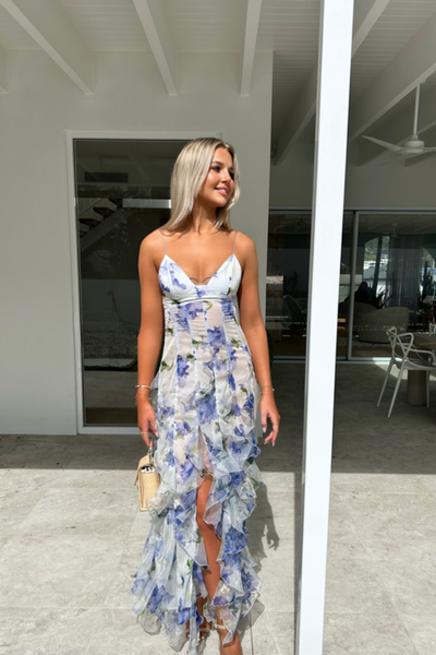Cristina™ | Vestido Maxi con Volantes Florales