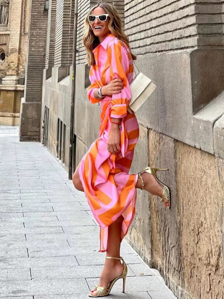 Paloma™️ | Vestido Camisero Midi a Rayas